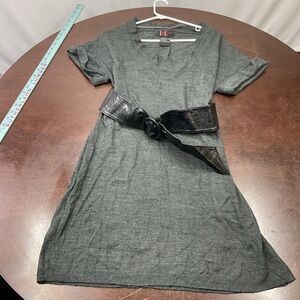 R&K Charcoal Gray Knit Midi Dress with Black Belt